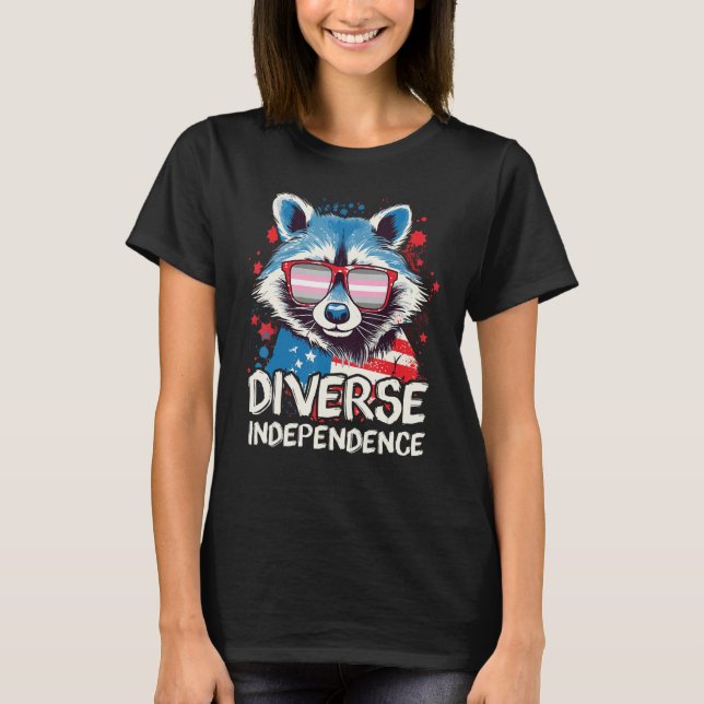 Diverse Independence  Raccoon Demigirl Sunglasses  T-Shirt (Front)