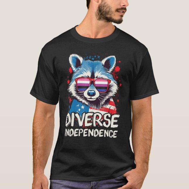 Diverse Independence  Raccoon Gender Fluid Sunglas T-Shirt (Front)