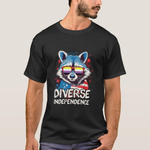 Diverse Independence  Raccoon Non Binary Sunglasse T_Shirt