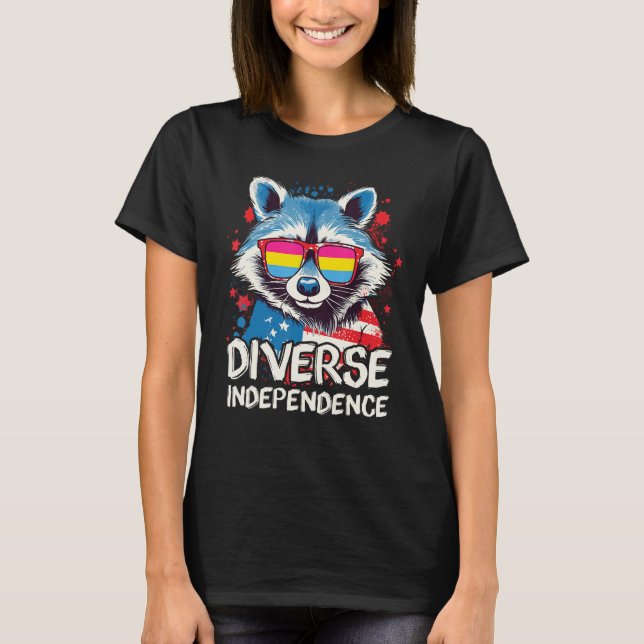 Diverse Independence  Raccoon Pansexual Sunglasses T-Shirt (Front)