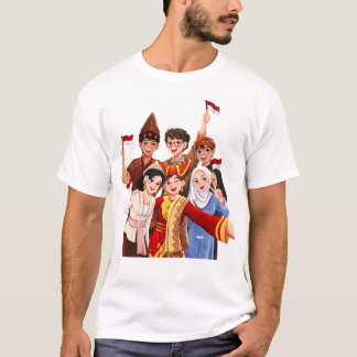 Diverse Indonesian People Taking Selfie in Traditi T-Shirt