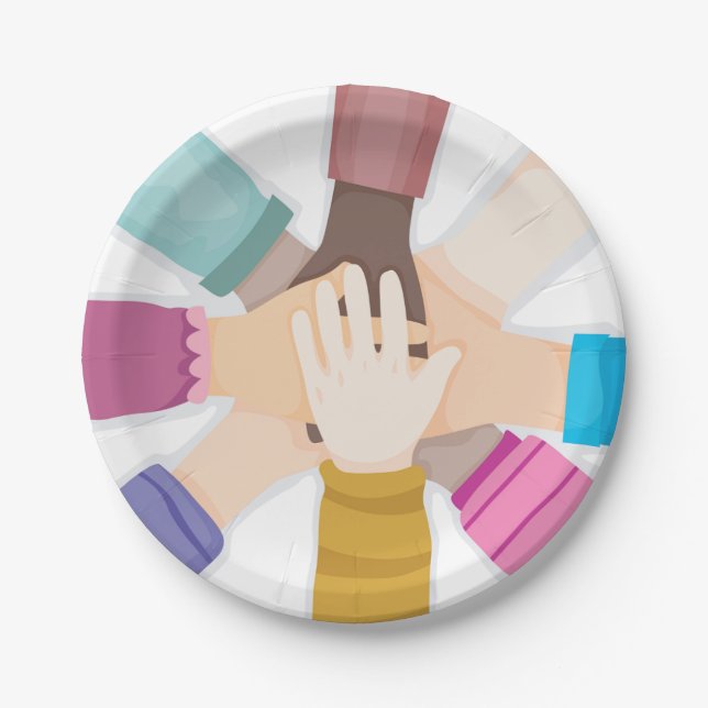 Diverse Kids Hands Unity Circle Paper Plates (Front)