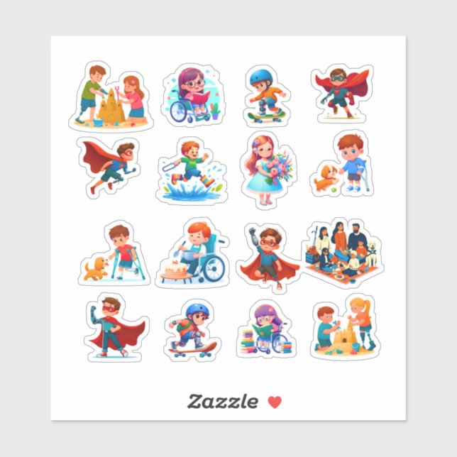 Diverse Kids with Disabilities and Superpowers, In Sticker (Sheet)