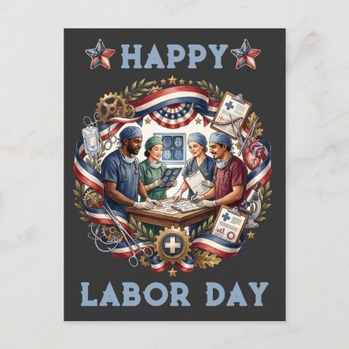 Diverse Medics Patriotic Labor Day Team Art Postcard