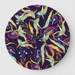 Diverse plant pattern: seamless watercolor design large clock