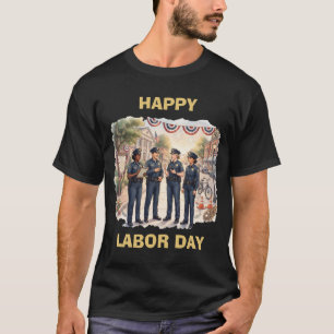 Diverse Police Officers Patriotic Labor Day Art T-Shirt