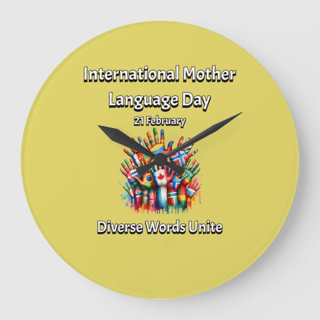 Diverse Words Unite.  Mother Language Day. Large Clock (Front)