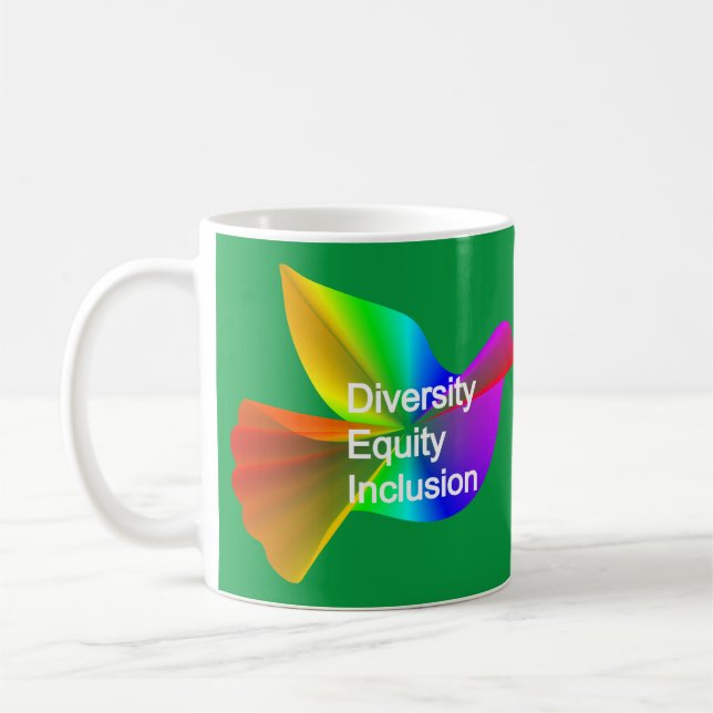 Diversity Equity Inclusion with rainbow peace dove Coffee Mug (Left)