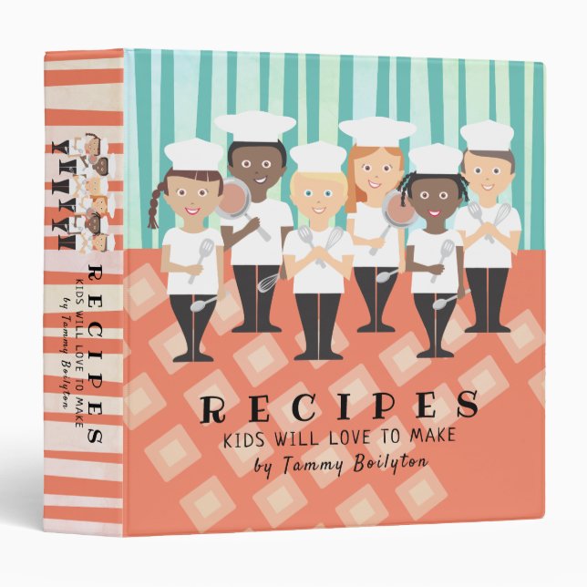Diversity girl boy chefs cooking class recipe 3 ring binder (Front/Spine)