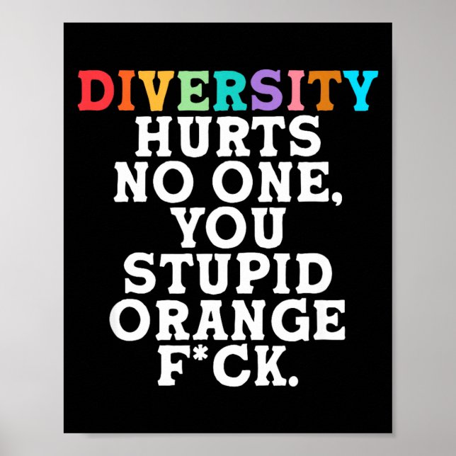 Diversity Hurts You Stud Orange Fck Funny Slogan  Poster (Front)