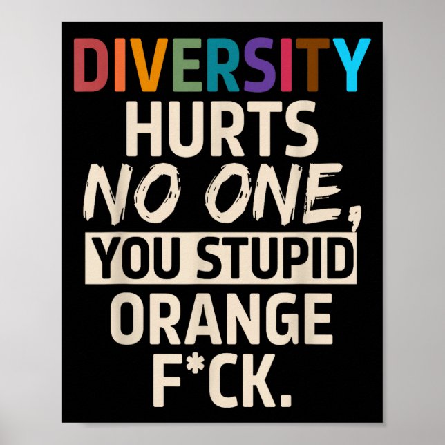 Diversity Hurts You Stud Orange Fck Funny Slogan  Poster (Front)