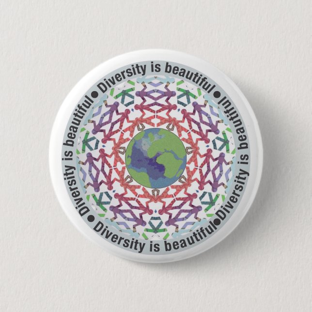 Diversity is beautiful world pinback button (Front)