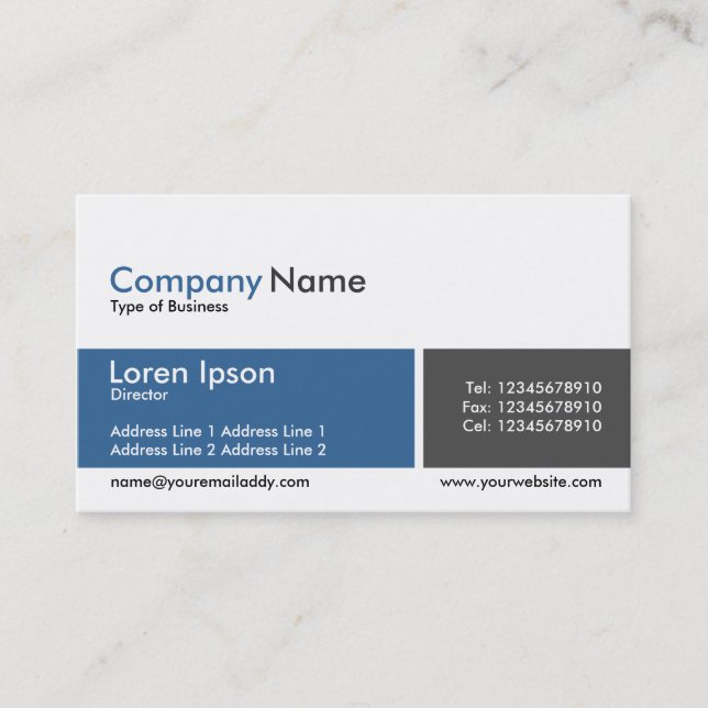 Divided Band Blue and Dark Gray Business Card (Front)