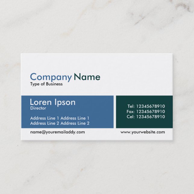 Divided Band Blue and Dark Green Business Card (Front)
