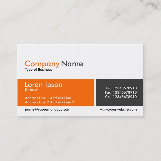 Divided Band - Orange and Dark Gray Business Card (Front)