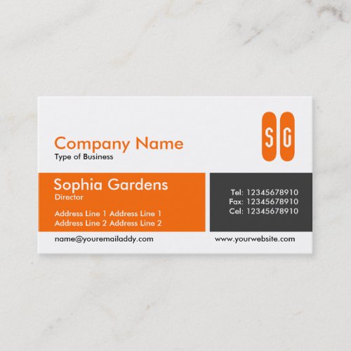 Divided Band - Orange and Dark Gray - Initials Business Cards