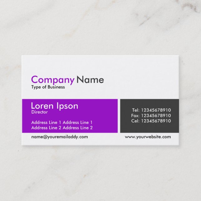 Divided Band - Purple and Dark Gray Business Card (Front)