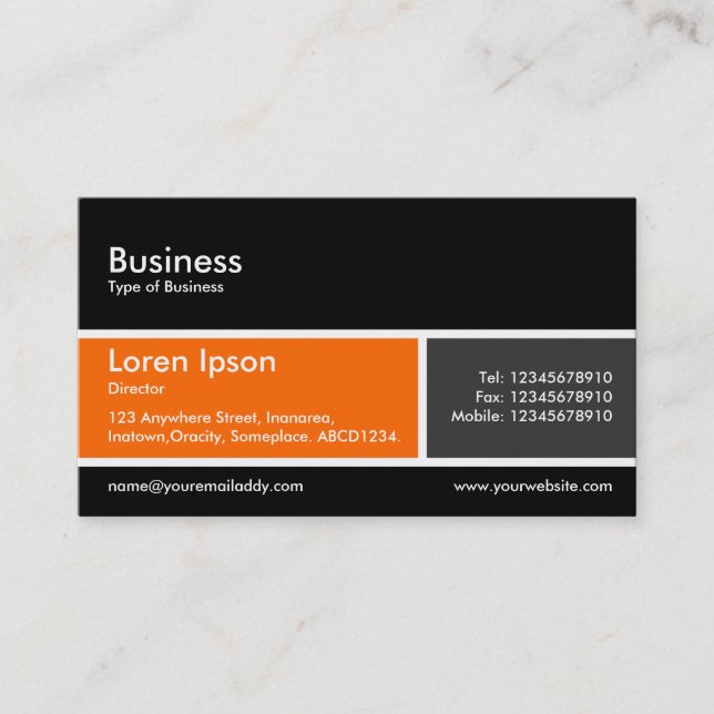 Divided Band v2 Orange and Dark Gray Business Card (Front)