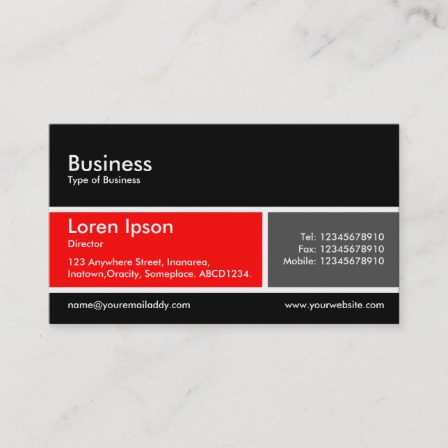 Divided Band v2 Red and Dark Gray Business Card (Front)