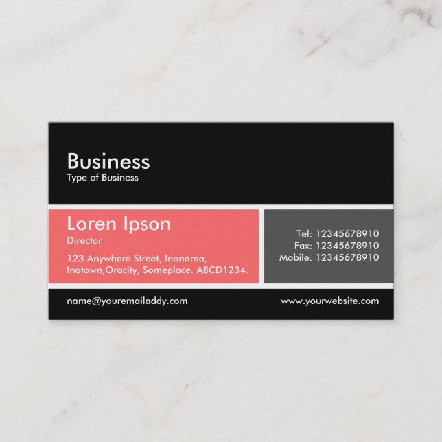 Divided Band v2 Tropical Pink and Dark Gray Business Card (Front)