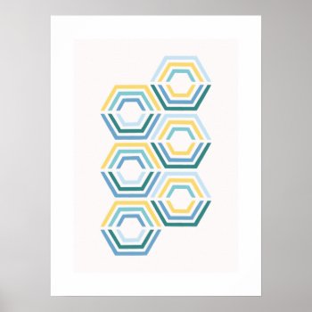 Divided Hexagons Geometric Art Print - Turquoise by AmberBarkley at Zazzle