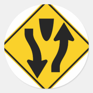 Divided Highway Begins Highway Sign Classic Round Sticker
