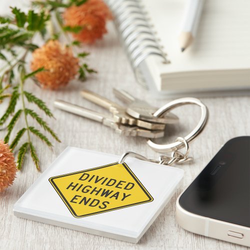 Divided Highway Ends Sign Keychain