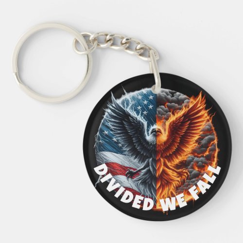 Divided We Fall Burning Flag and Eagle Keychain