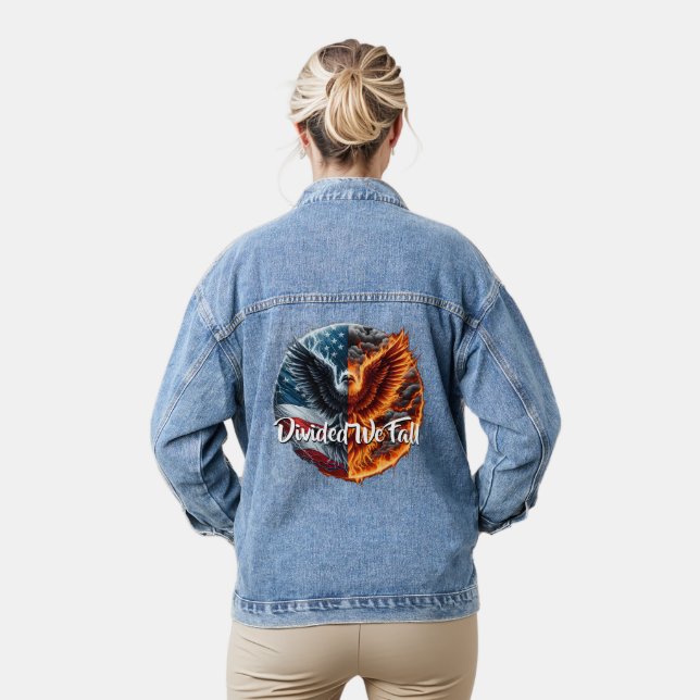 Divided We Fall USA Burning Denim Jacket (Model)