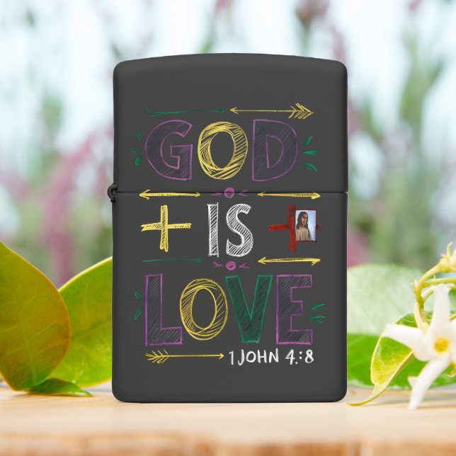 Divine Affirmation : God is love Zippo Lighter (On Table)