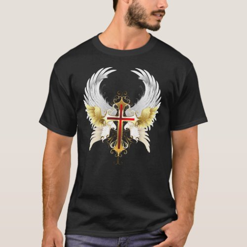 Divine Angel Winged Catholic Golden Cross T_Shirt