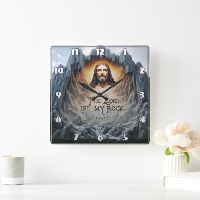Divine Ascension: The Lord Is My Rock Square Wall Clock (Home)