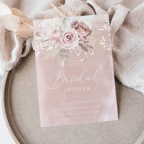 Divine Beautiful Dusty Rose Blush Bridal Shower Invitation