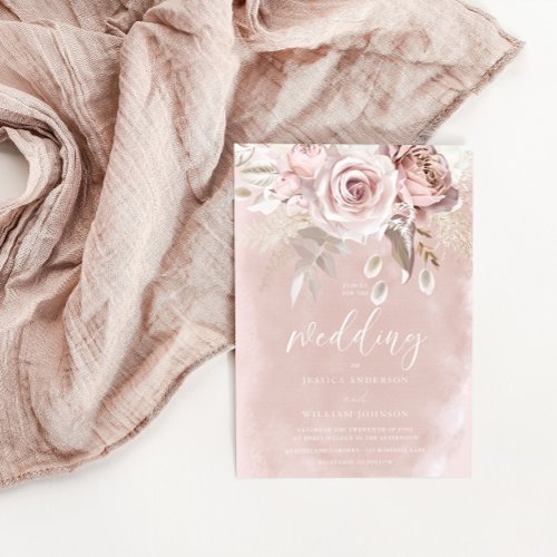 Divine Beautiful Dusty Rose Blush Wedding Invitation