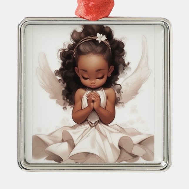 Divine Black Angel Intercessions Metal Ornament (Front)