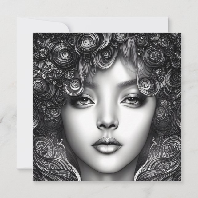 Divine Black Girl Digital Art Portrait  Flat Card (Front)