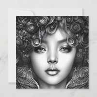Divine Black Girl Digital Art Portrait  Flat Card