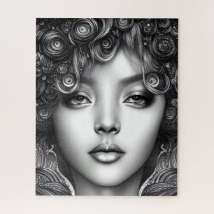 Divine Black Girl Digital Art Portrait Jigsaw Puzzle