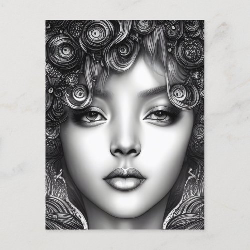 Divine Black Girl Digital Art Portrait   Postcard