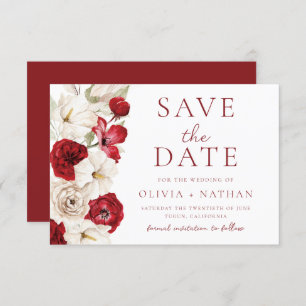Divine Bloom: Red & White Floral Wedding Save The Date