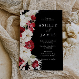 Divine Bloom: White & Red Floral Elegant Wedding Invitation