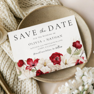 Divine Bloom: White & Red Flowers Wedding  Save The Date
