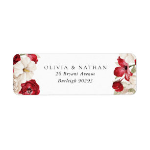 Divine Bloom: White & Red Wedding Return Address Label
