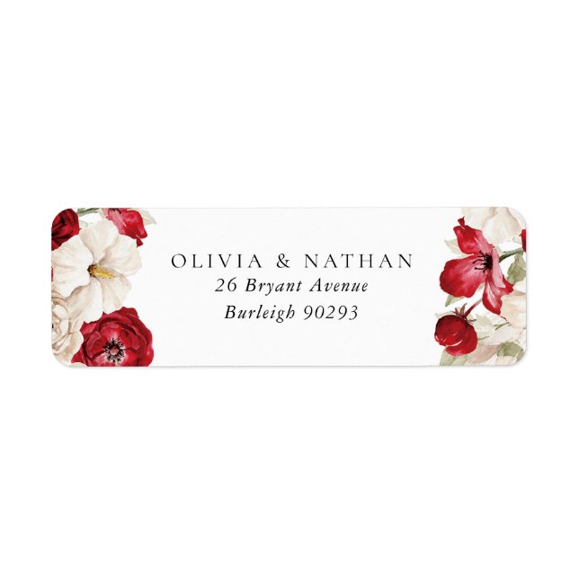 Divine Bloom: White & Red Wedding Return Address Label (Front)