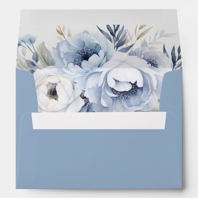 Divine Blue Gorgeous Floral Wedding Envelope (Back (Bottom))