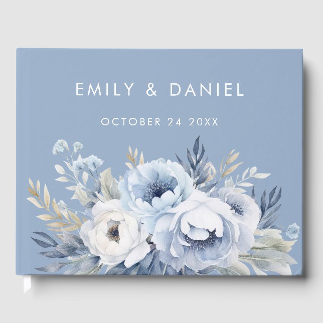 Divine Blue Gorgeous Floral Wedding Guest Book (Front)