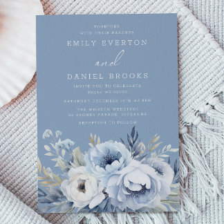 Divine Blue Gorgeous Floral Wedding  Invitation