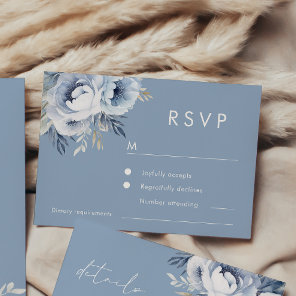 Divine Blue Gorgeous Floral Wedding RSVP Card