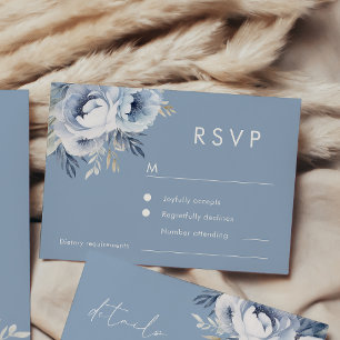 Divine Blue Gorgeous Floral Wedding RSVP Card