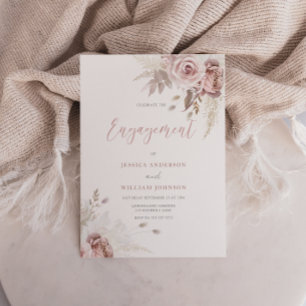 Divine Blush & Dusty Rose Floral Engagement Party Invitation
